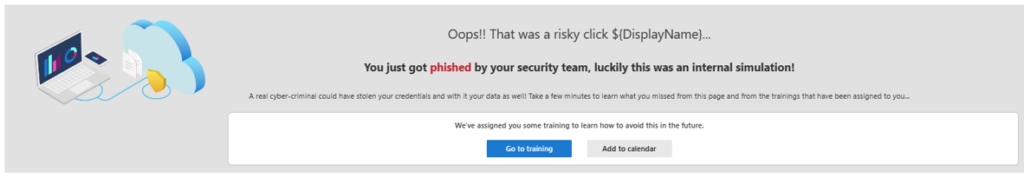 Example of landing page the end user can be referred to after clicking the Attack Simulation Training link.