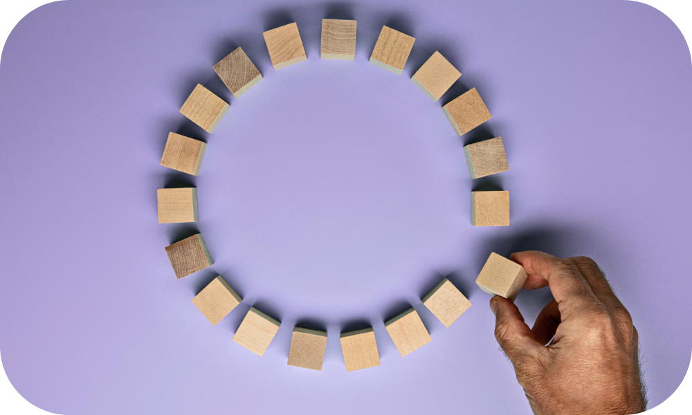 Wooden blocks with purple background